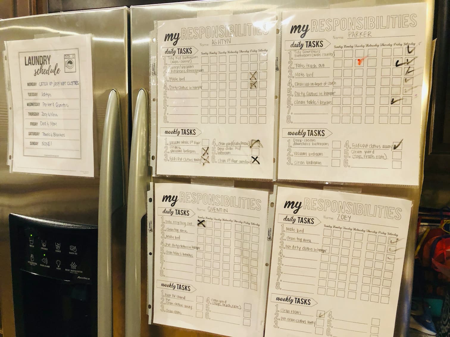Chore chart on refrigerator